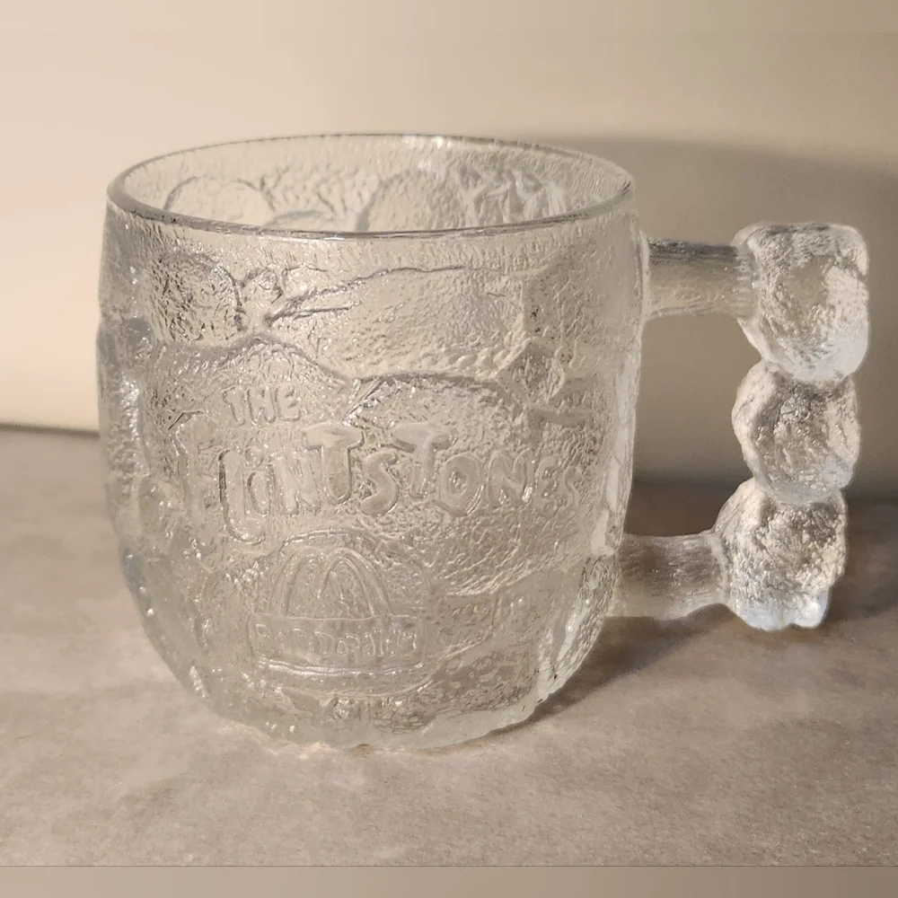 Vintage 1993 McDonalds RocDonald's The Flintstones Glass Drinking Mug W/ Handle
